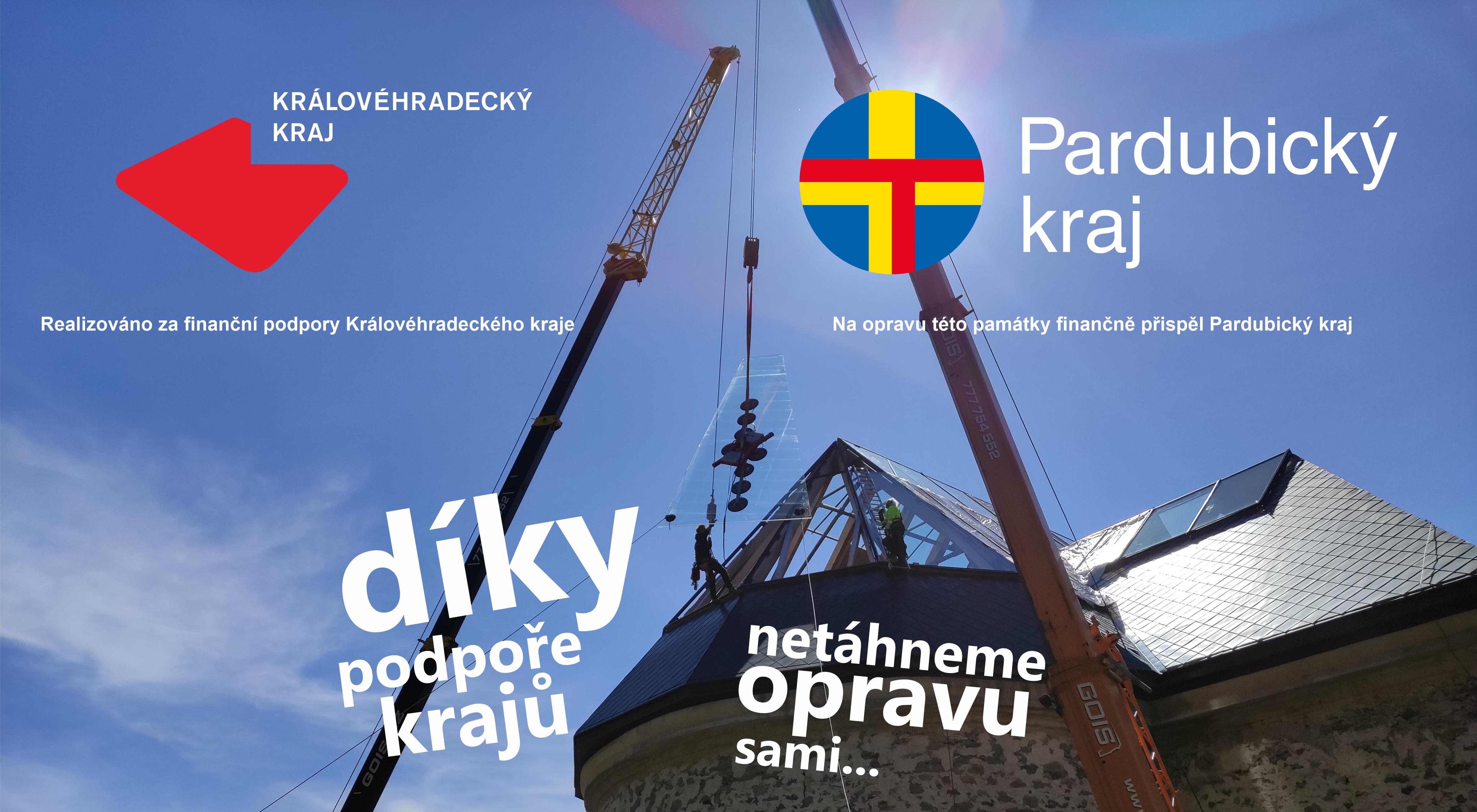 Oprava střechy kostela plakát s publicitou krajů